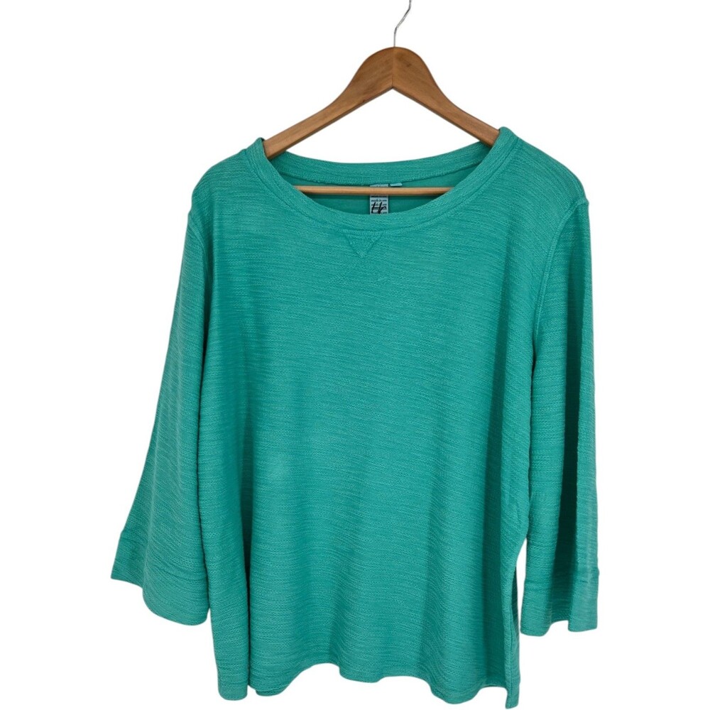 Hot Cotton HC LA Top Women's Size XL Teal Blue Slub Knit Pullover Shirt Made USA